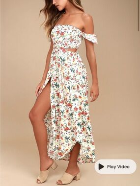 Lulu's White Floral Off-Shoulder Cutout Maxi Dress